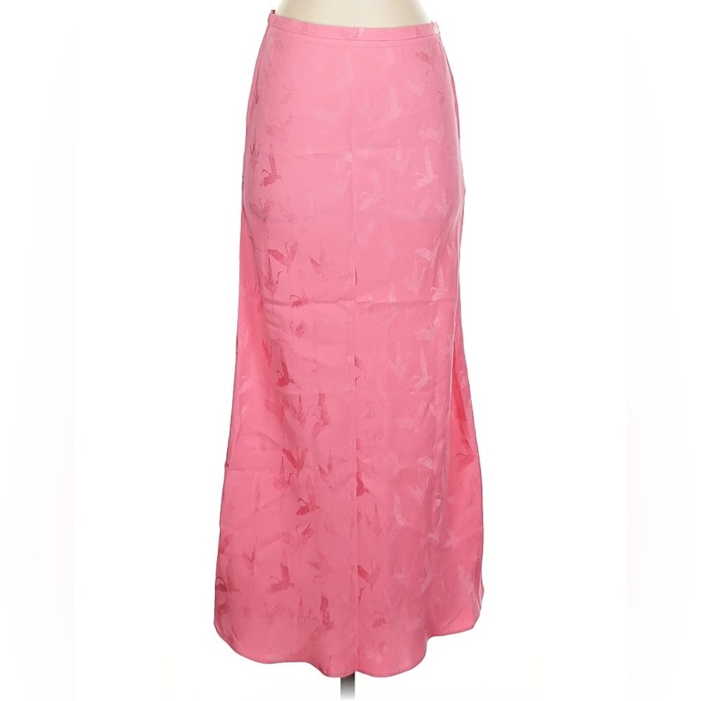 Maje Pink Jala Jaquard Midi Skirt with Crane Embroidery - Size 38/4